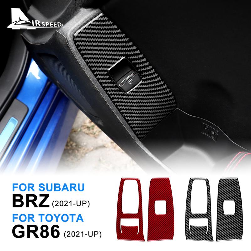 Real Carbon Fiber Car Door Window Switch Button Panel Trim Sticker For Subaru BRZ Toyota GR86    LHD RHD Accessories