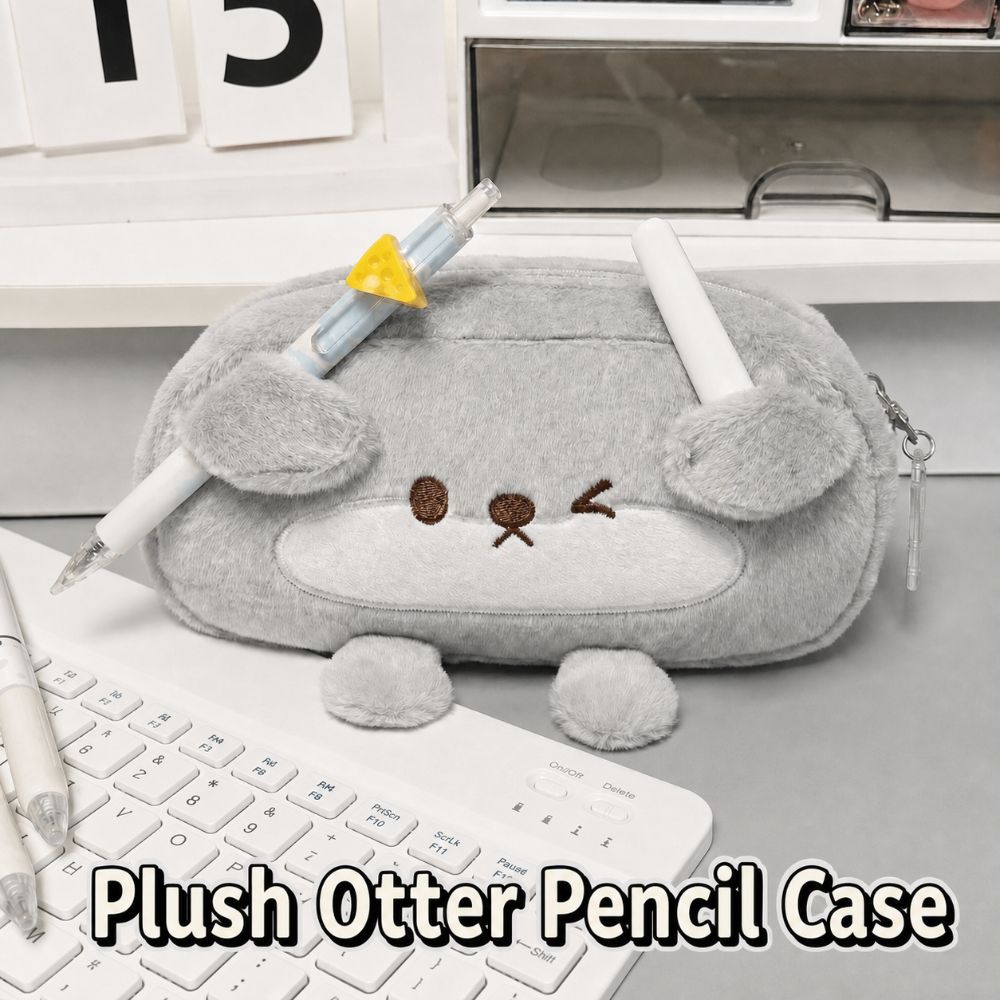 Otter Shape Pen Bag Plush Stationery Bag Portable Pencil Case  School Supplies
