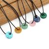 18mm Circle Healing Crystals Necklace Natural Semi-Precious Chakras Gemstones Amulet Lucky Coin Charm Protection
