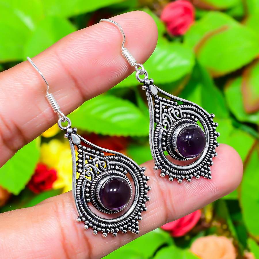 Sage Amethyst Gemstone Handmade 925 Sterling Silver Jewelry Earring 2.13" I1v06