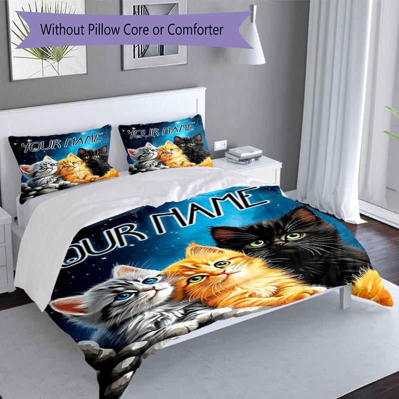 3PC Custom Name Space Kittens Adventure Bedding Set Duvet Cover Closure Includes 1 Duvet Cover & 2 Pillowcases for Bedroom