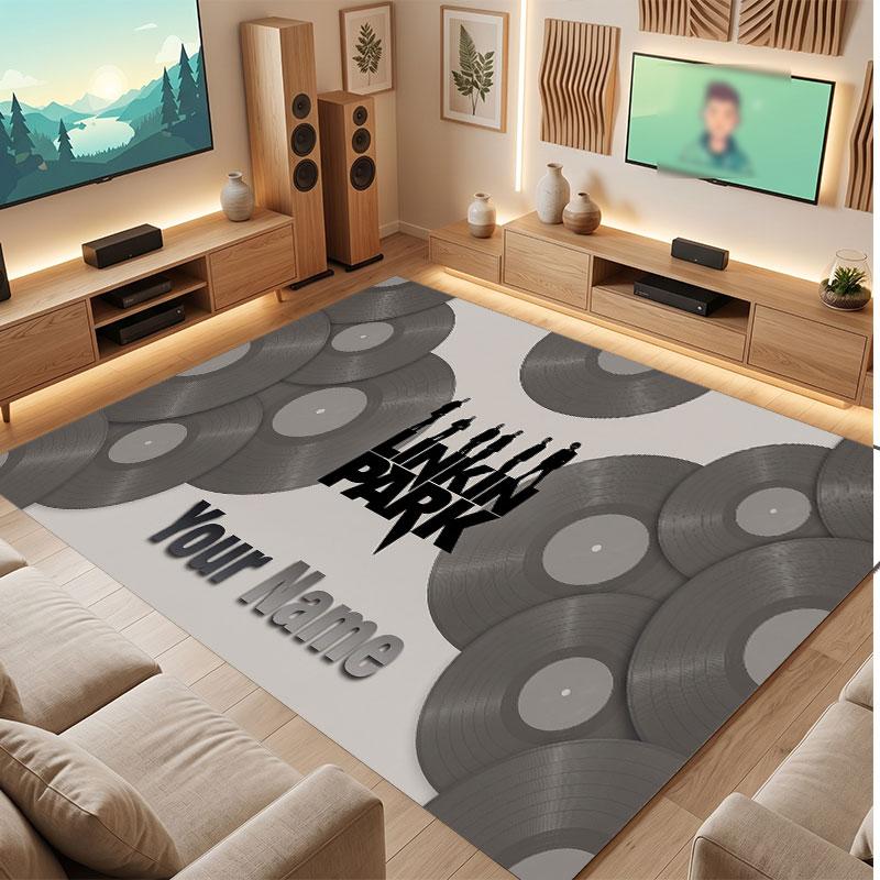 Linkin Park Personalized Crystal Velvet Carpet, Customized Name Text Soft Anti‑Slip Rug for Living Room Bedroom