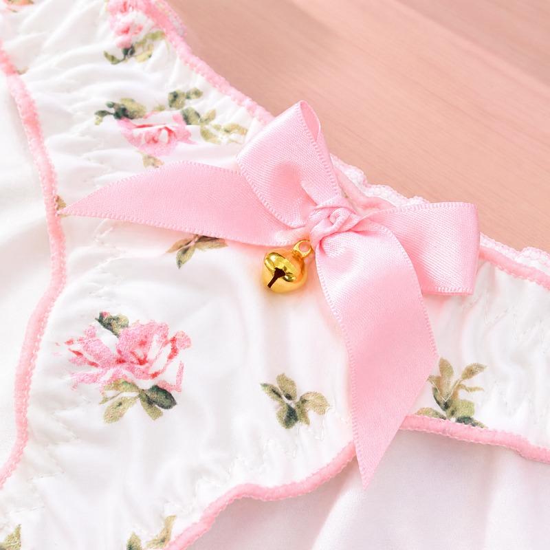 Female Summer Sexy Cute Small Broken Flower Pearl Bow Low Waist Thong Underwear