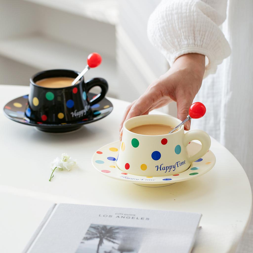 Nordic Style Coffee Cup with Spoon Cup and Saucer High Value Creative Ceramic Cup Office Water Cup Girls Souvenir