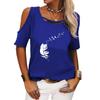 Women Fashion Round Neck Tee Shirt Summer Off Shoulder Top Casual Print Short Sleeve T-shirt