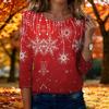 Top Casual Festivo da Donna con Stampa Natalizia e Manica a 3/4