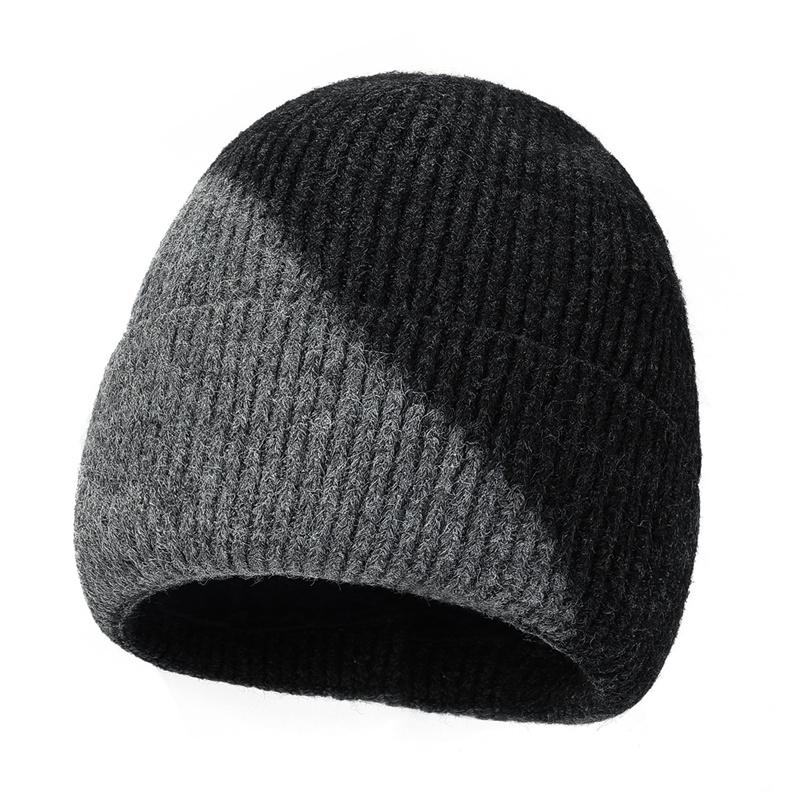 Winter Wool Hat Men Color-Matching Cashmere Knitted Hat Gloves Neck Set Three-Piece Thick Cold-Proof Cap