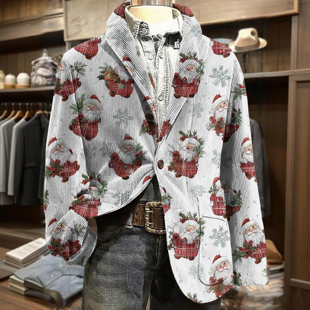 Men's Business Casual Christmas Print Corduroy Jacket