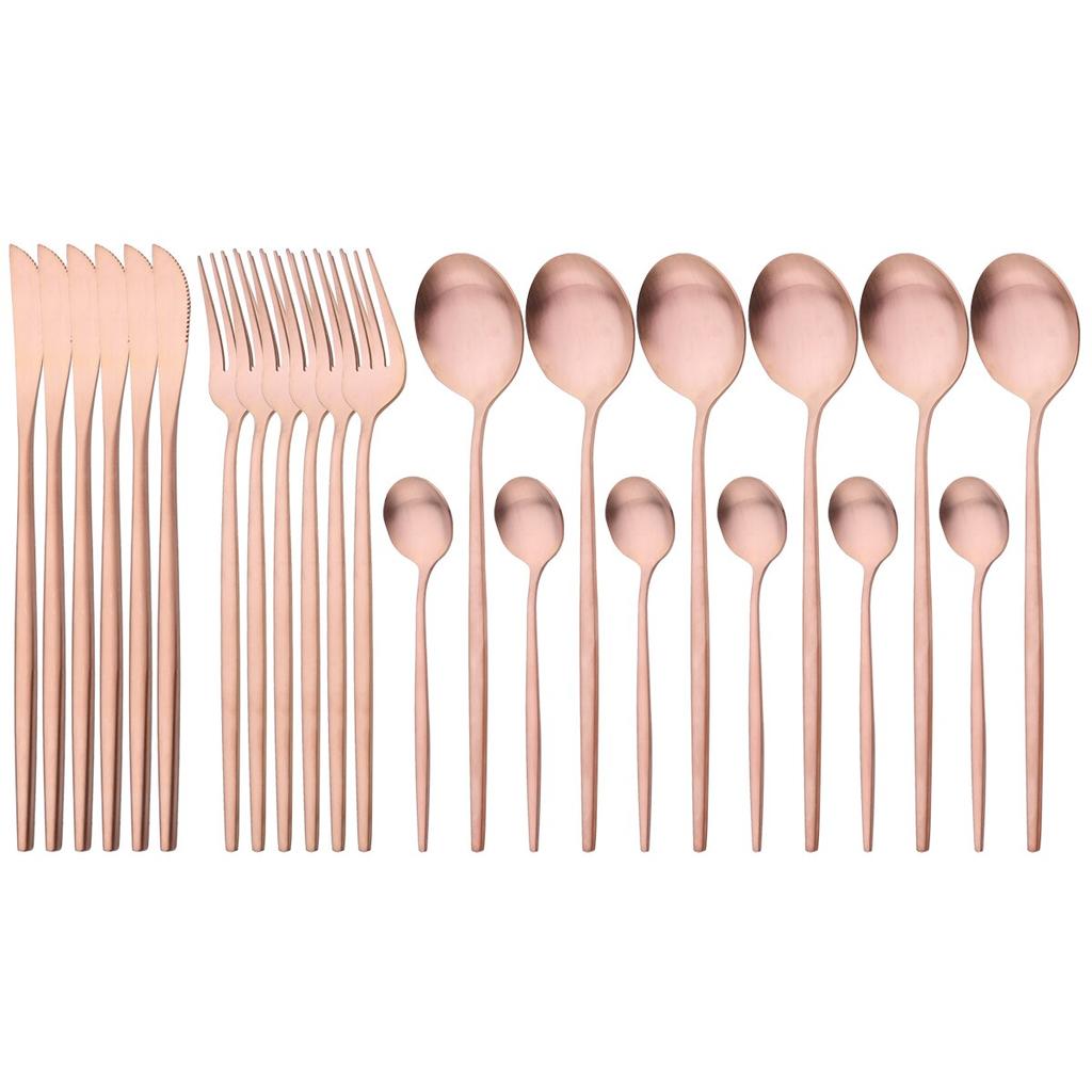 24pcs Black Cutlery Set Dinner Knives Fork Tea Spoon Dinnerware Matte Stainless Steel Tableware Flatware Kitchen Silverware Set