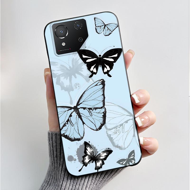 For ASUS ROG Phone 8 Case For ROG Phone 8 Pro Case Capa Soft Silicone Black Shell Cover Cute Flower Cartoon Printing Phone Cases