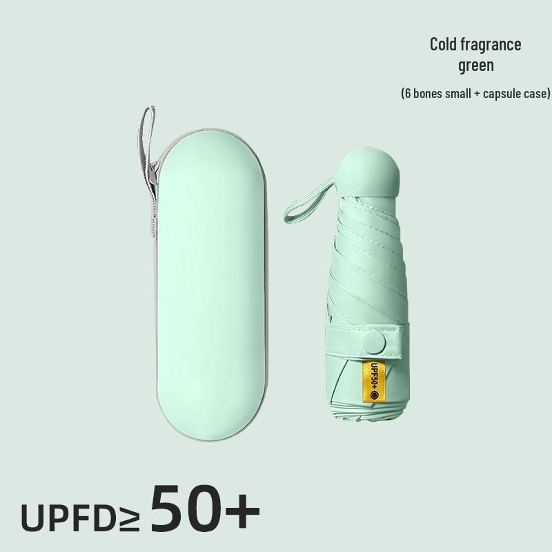 Compact Black Capsule Umbrella with UV and Rain Protection - Five-Fold Design