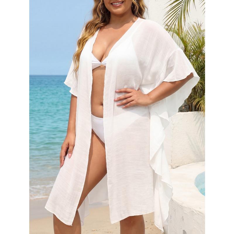 Lotusblatt-Strickjacke für große Damen, lockere Strandurlaubs-Sonnenschutzkleidung, Badeanzug-Überwurfhemd
