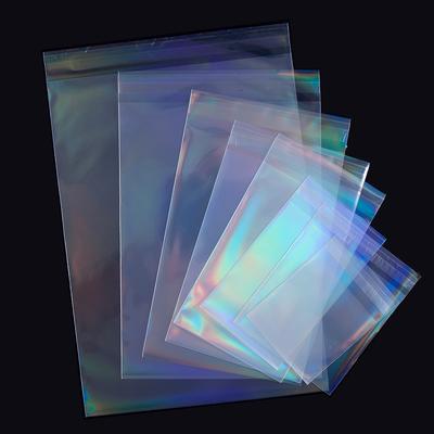 50 Piezas Bolsa Autoadhesiva Láser Holográfica Transparente Bolsas Color Aurora para Joyería DIY Insignia Paquete de Regalo Bolsas de Almacenamiento