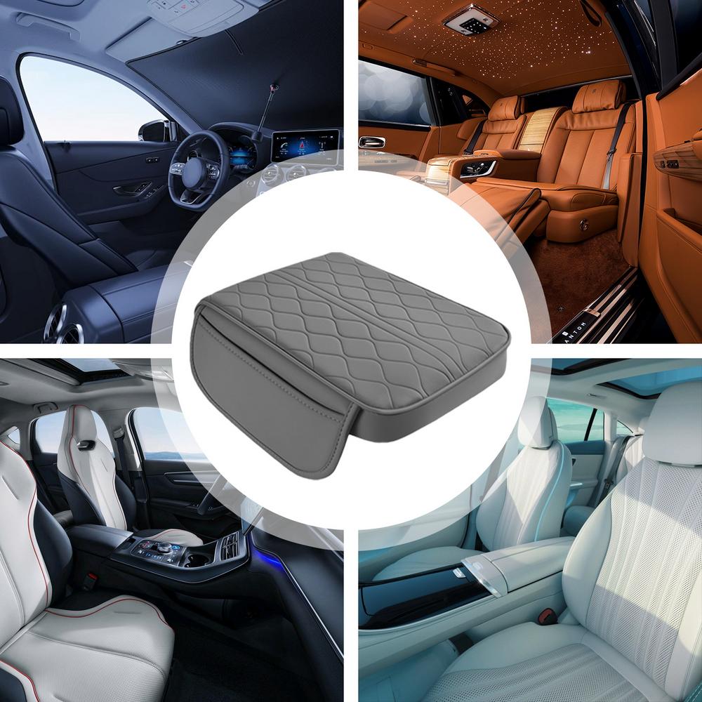 Leather Car Armrest Mat Uiversal Interior Auto Armrests Storage Box Mats Dust-proof Cushion Cover Armrest Protector W/Organizer
