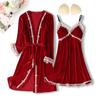 New Autumn Velvet Pajamas Two-piece Robe Set Feminine Lace See-through Robe Bathrobe Casual Velvet Home Clothes