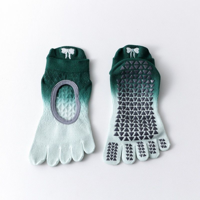 Dyed Gradient Color Embroidered Yoga Socks for Women, Jacquard Full Coverage Five-finger Socks 1 pair