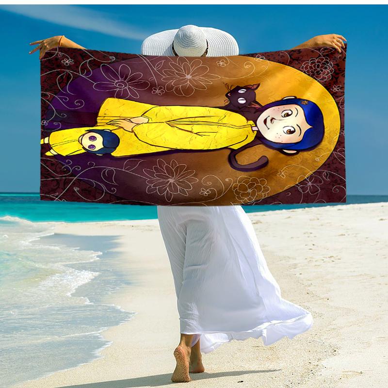 1pc C-Coraline (5) Beach Towel, Comfortable and Thick, and Swimming/Bath/Picnic/Camping Towel, Suitable for Seaside Beaches