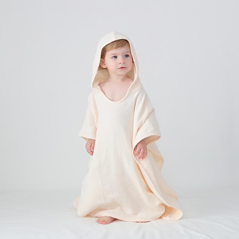 Children's Cotton Gauze Hooded Poncho Bath Towel - Absorbent Wearable Swim Wrap