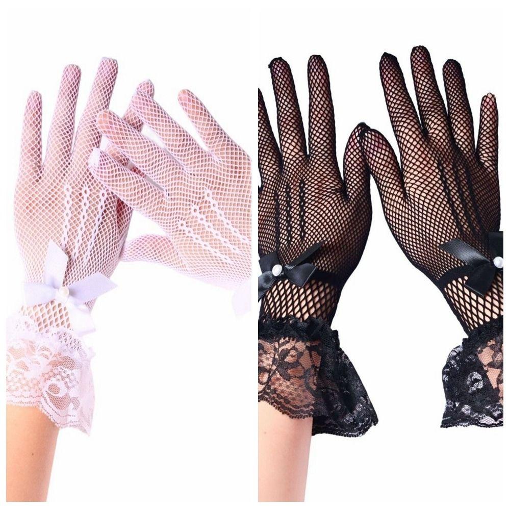 Bow Fishnet Mittens Five-finger Wedding Gloves Fashion Women Driving Gloves Summer