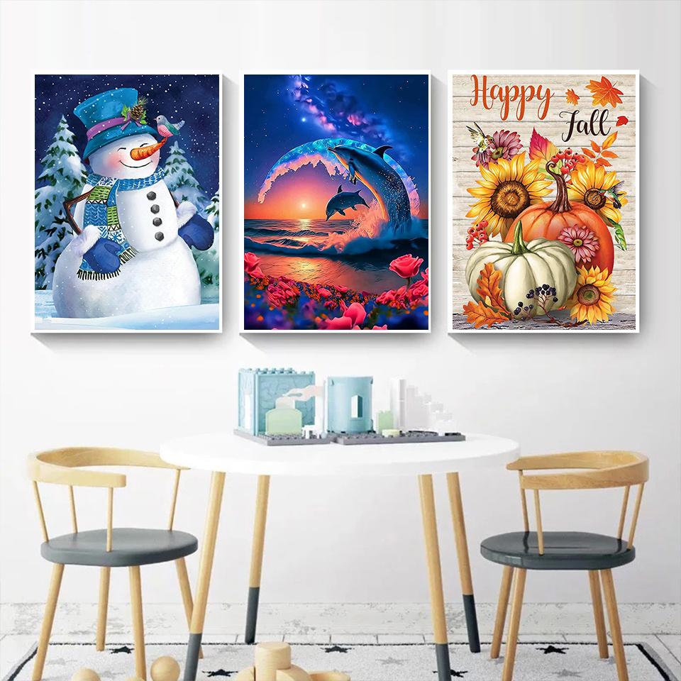 5D DIY Diamond Painting Flower Snowman and Dolphin  Diamond Embroidery Cross Stitch Set Full Rhinestone Mosaic Home Decoration