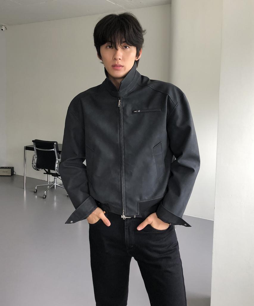 THEY Suede Leather Collar Blouson Jacket_Black