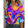 New Stylish Women's Button-down Shirt with Colorful Abstract Fluid Patterns and Dynamic Prints