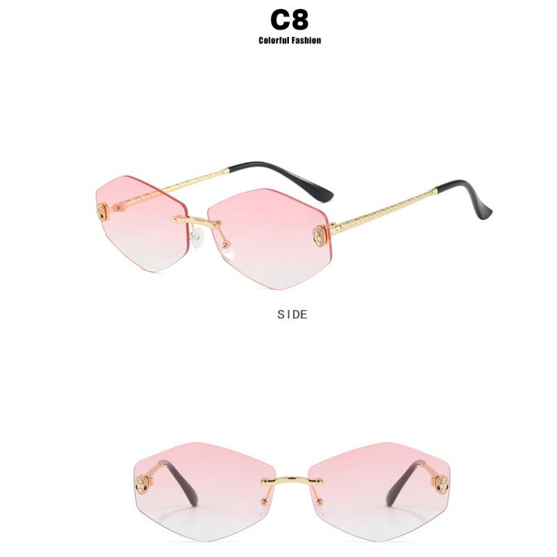 Women's sunglasses, men's and women's fashion snakehead rhombus sunglasses, frameless trimmed metal sunglasses