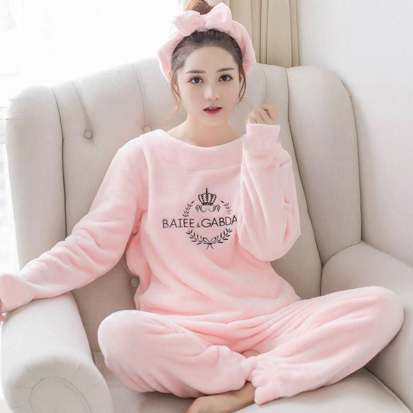 Podzimní/zimní pyžamové dámské zesílené teplý flanel Zimní volná verze Lovely Lady lze nosit mimo oblek s dlouhým rukávem