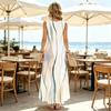 U-Neck Sleeveless Loose Maxi Dress Colorful Stripes,Flattering for All Body Types,Perfect for Beach Vacation & Daily Casual Wea