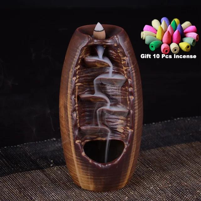 Gift 10 Cones Waterfall Incense 2 Size Lucky Ceramic Censer Home Decor Offfice Ornament