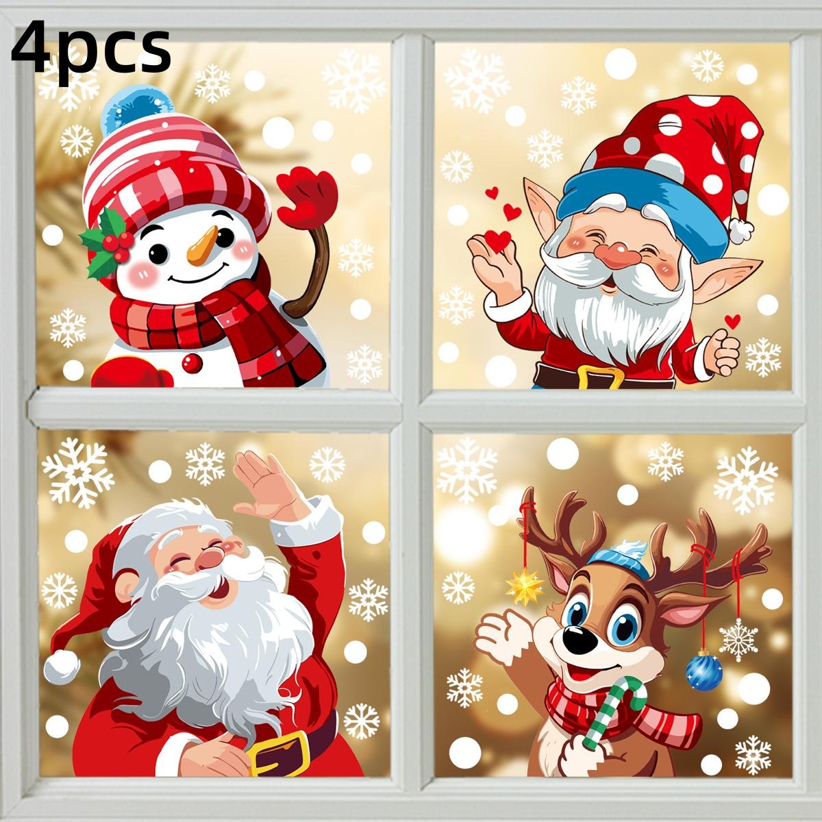 

Рождественские наклейки на окна Санта Снеговик Олень Стеклянные наклейки Украшение витрины Статические наклейки Праздничный декор 4-pcs