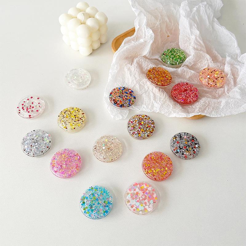 Mobile Phone Airbag Bracket Paste Type Retractable Round Sequin Glitter Small Fresh Desktop Bracket Watching Drama Women'S Models