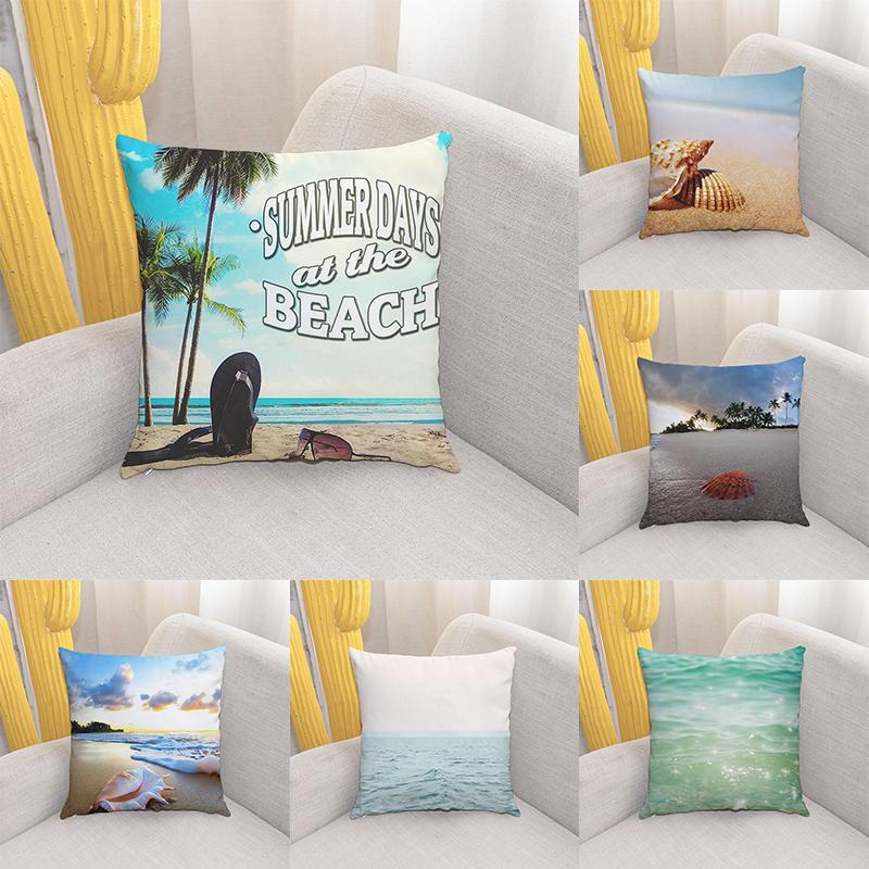 

45x45cm Sea Wave Beach Scenery Pillow Cover Living Room Sofa Office Car Seat Lumbar Cushion Cushion Cover Home Decoration