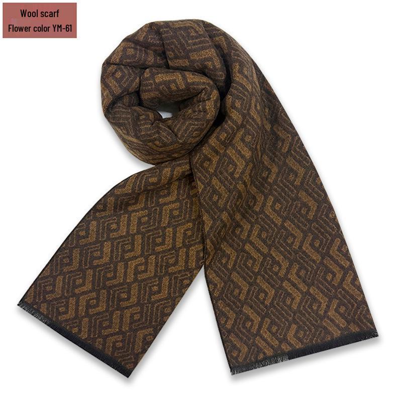 Men's Pure Gray Plaid Wool Blend Winter Scarf - Thick and Warm