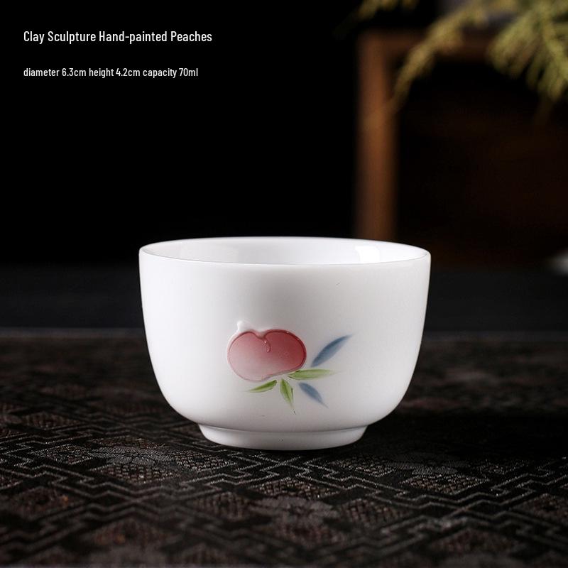 Lamb Fat Jade Hand-Painted Ceramic Gongfu Tea Set with Gaiwan, Tasting, and Host Cups