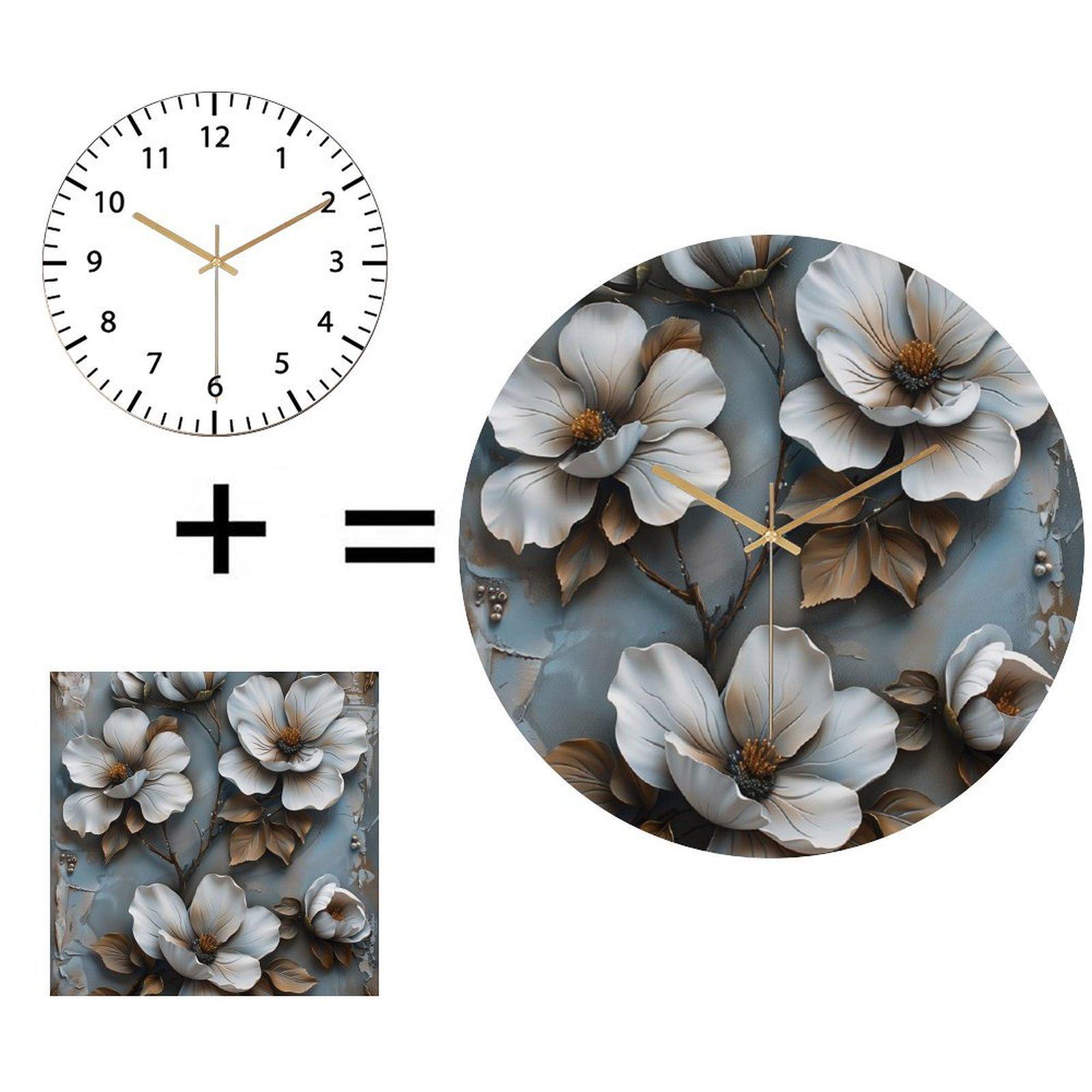 Round Glass Wall Clock 30x30cm Custom Image Silent Quartz Movement for Bedroom 12 in(30.48cm)