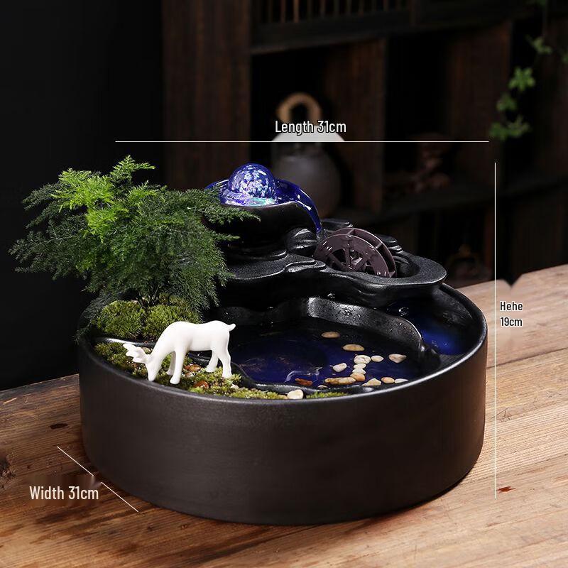 Miling White Deer Feng Shui Flowing Water Ornament