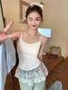 Summer Korean Color-Block Lace Trim Ballet Style Sweet Camisole Top