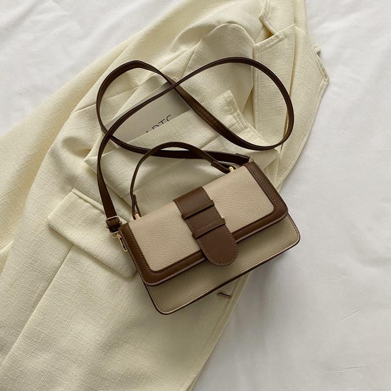 Chic Shoulder And Crossbody Bag For Women With Trendy Stitching Details хаки