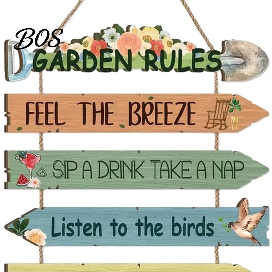 Weatherproof Porch Sign Garden Rules Hanging Sign, Spring Wooden Welcome Door for Front Patio Wall Art Door, Rustic Farmhouse Plaque Yard Gardening