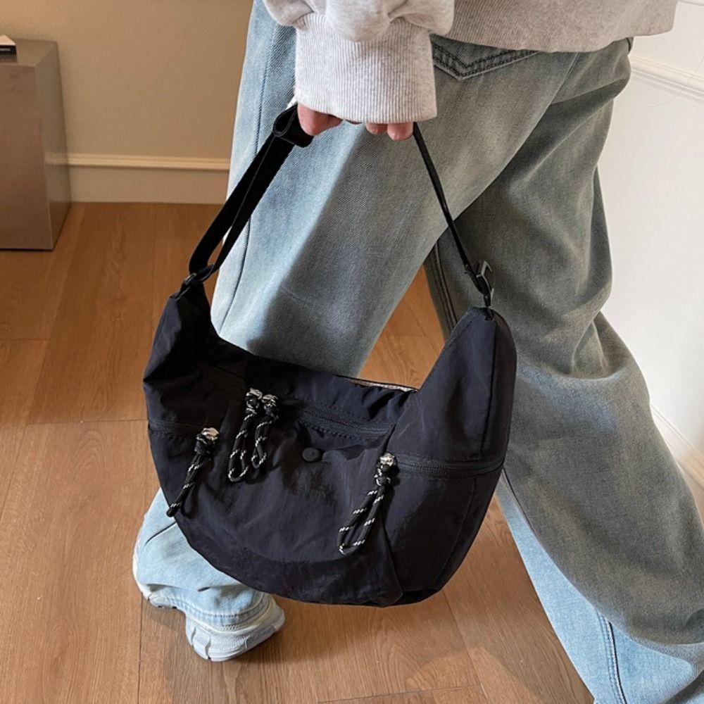 Large Capacity Nylon Dumpling Bag Solid Color Underarm Bag Portable Sports Shoulder Bag  Girls