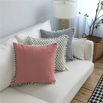 45x45cm Classic Striped Living Room Sofa Cushion Cover With White Ball Cotton Throw Pillow Case Home Decoration