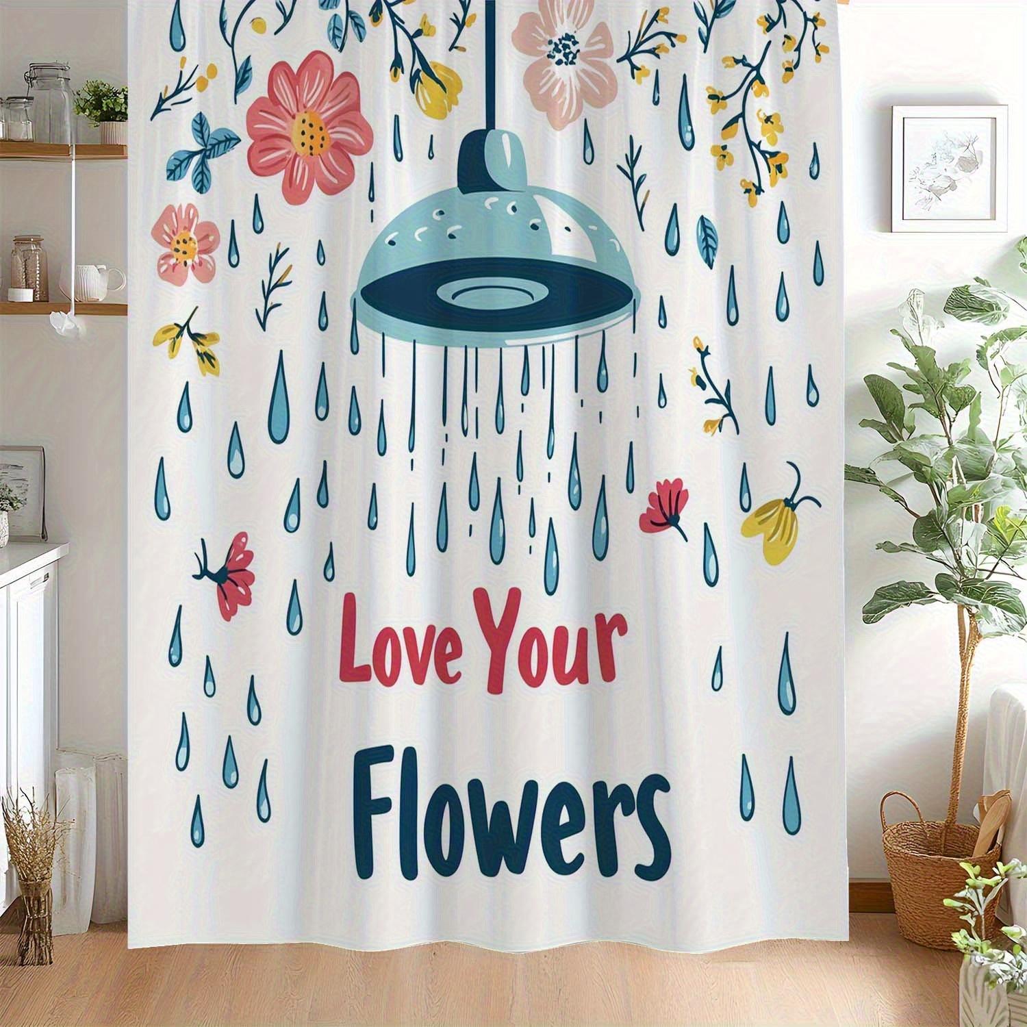 

1Pc Gourd Hook Curtain, Shower Water Drop Floral Print Easy-To-Hang All-Season Curtain, Includes 12 Gourd Hooks, Bedroom Living W60H190(CM)-1 Pcs