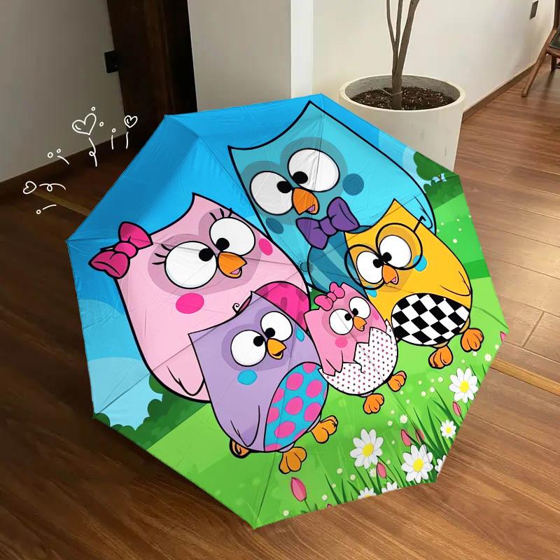 1pc Owl Family Themed High-quality Umbrella,Automatic Opening and Closing Umbrella,Multi-functional Umbrella G0811332