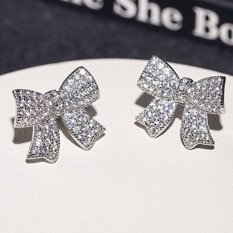 Huitan Aesthetic Women Stud Earrings Full Shining CZ Bowknot Shaped Engagement Party Elegant Accessories Fashion Chic JewelryGood product