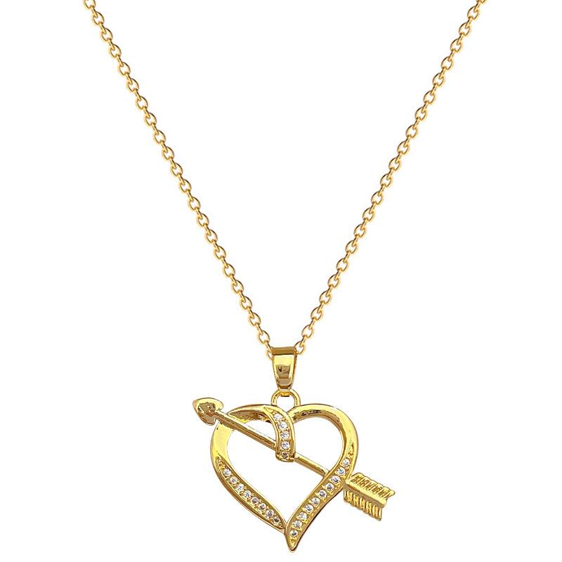 One Arrow Through The Heart Light Luxury Temperament Gorgeous Full Diamond Necklace Female Versatile Collarbone Chain Titanium Steel Chain
