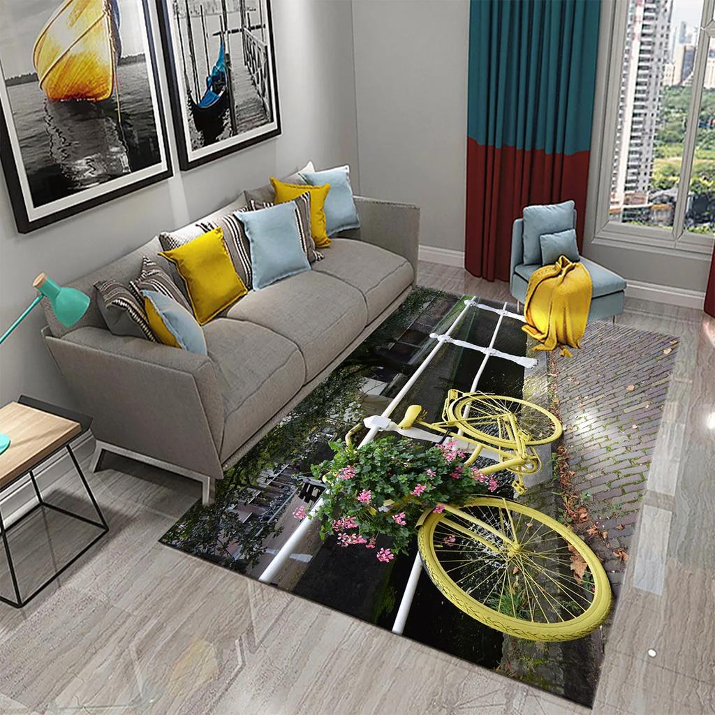 3D Vintage Flower Bicycle Carpet for Bedroom Entrance Decor Door Mat Bathroom Hallway Non-Slip Rug Decor Kitchen Living Room Mat