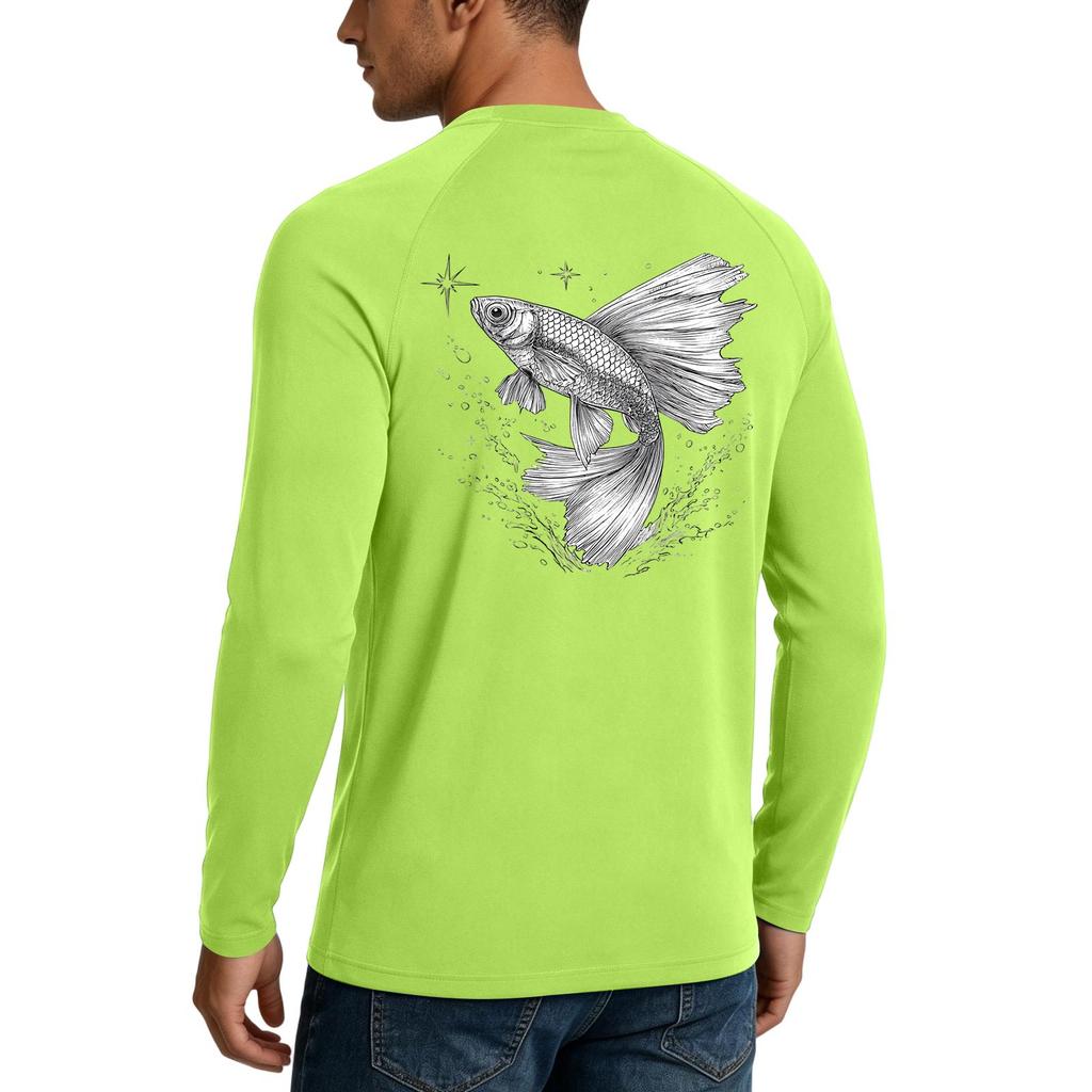 Men's UPF50+ Sun Protection Shirt Long Sleeve Lightweight Stretch Outdoor Fishing Sports Top Quick Dry Breathable Fabric
