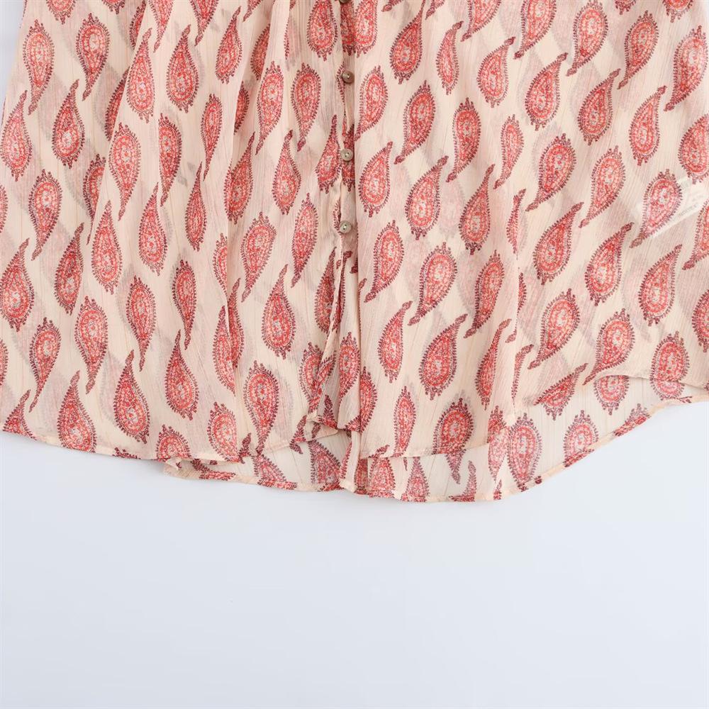 2025 Spring Women's Metallic Thread Print Loose Fit Blouse