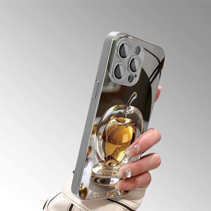 Gleaming Golden For Apple Pattern Electroplate Phone Case For Samsung Galaxy S26 S25 S24 S23 Ultra Plus FE Tempered Glass Cover